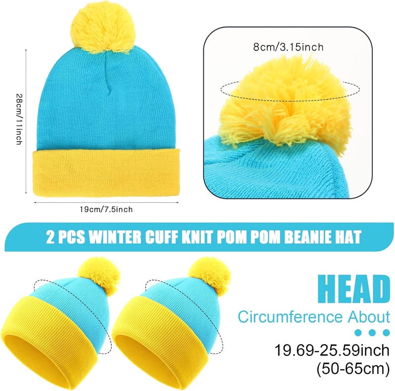 Shinymoon 2 Pcs Knit Pom Beanie Hat Halloween Character Cosplay Headwear Knitted Pompom Cuff Women Men's Winter Beanies - Image 2